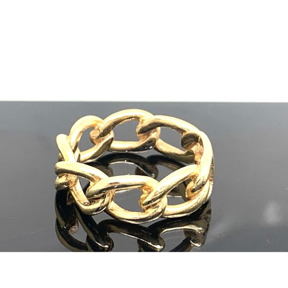Wedding Band 14k Yellow Gold Ring 6.5mm Wide Curb Chain Estate Jewelry Size 6.5 - Picture 2 of 15